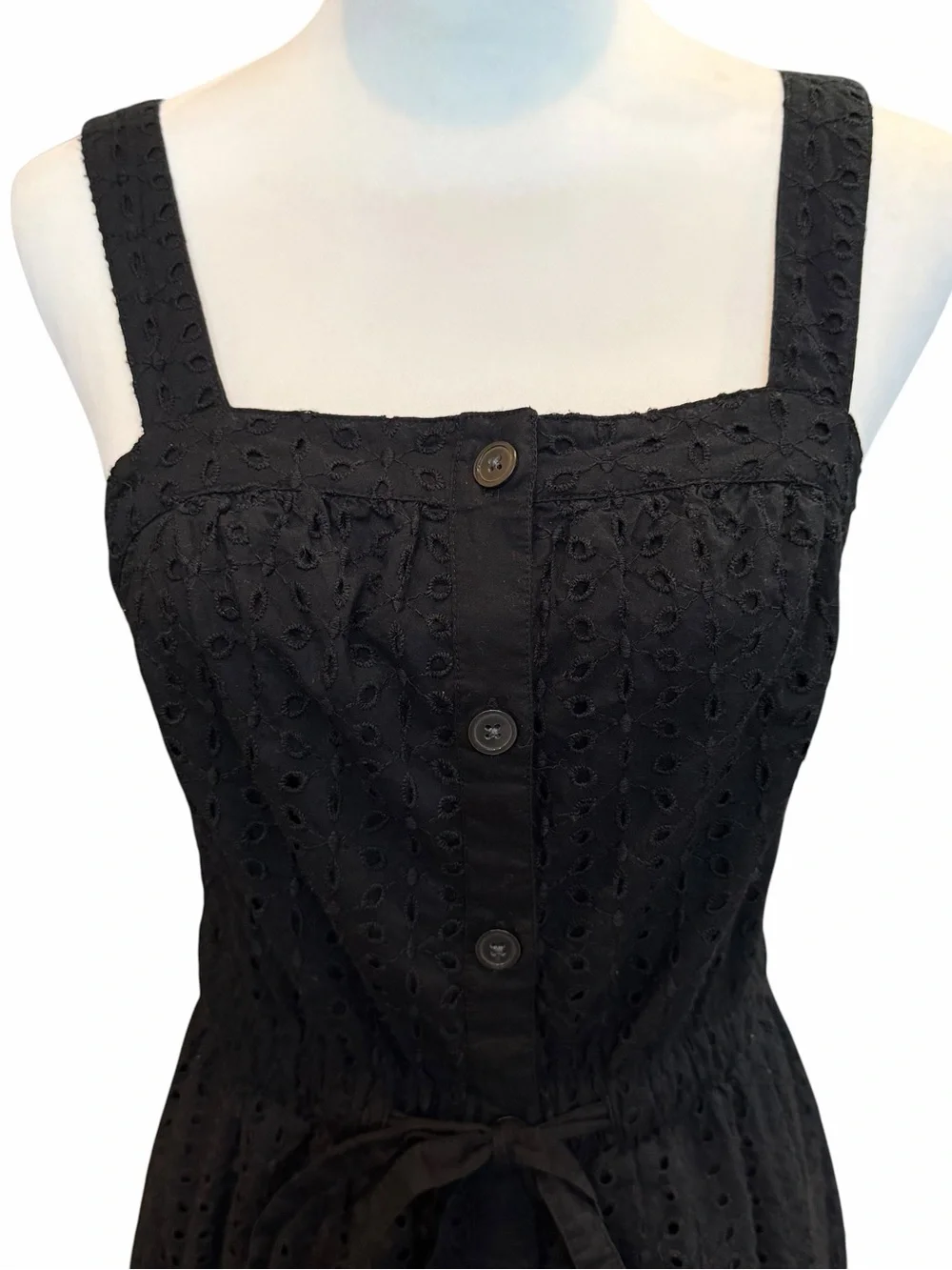 GAP Eyelet Maxi Dress Size 4 Black Apron Sundress Preppy Minimalist Summer